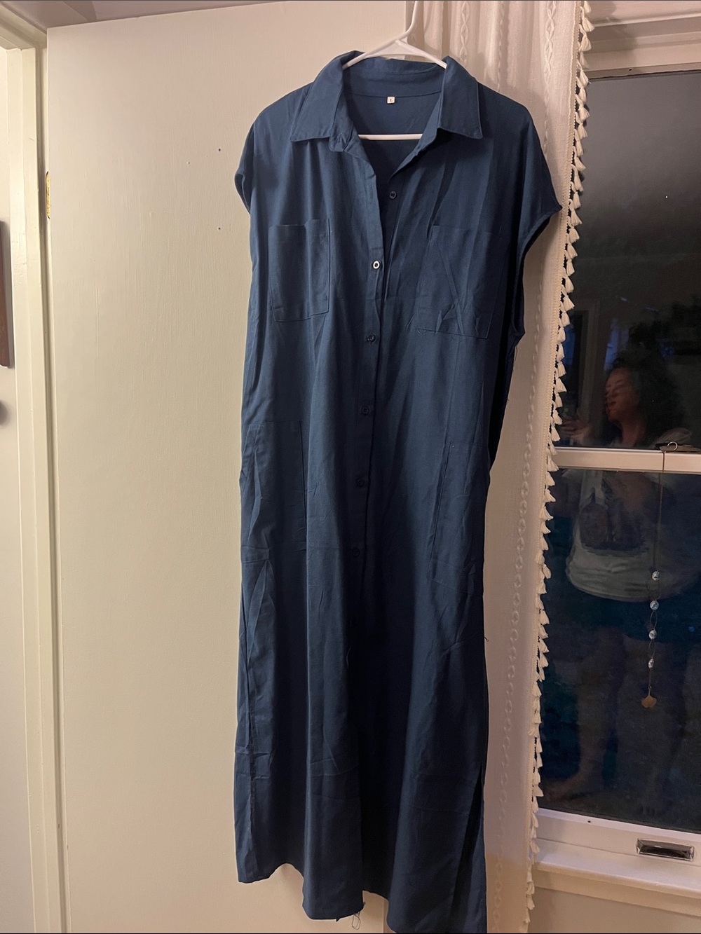 SHEIN Navy Button-Front Maxi Shirt Dress